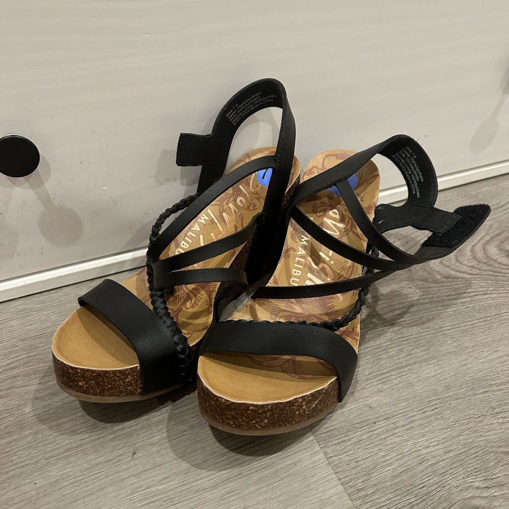 Blowfish black wedge strapped sandals size 7.5